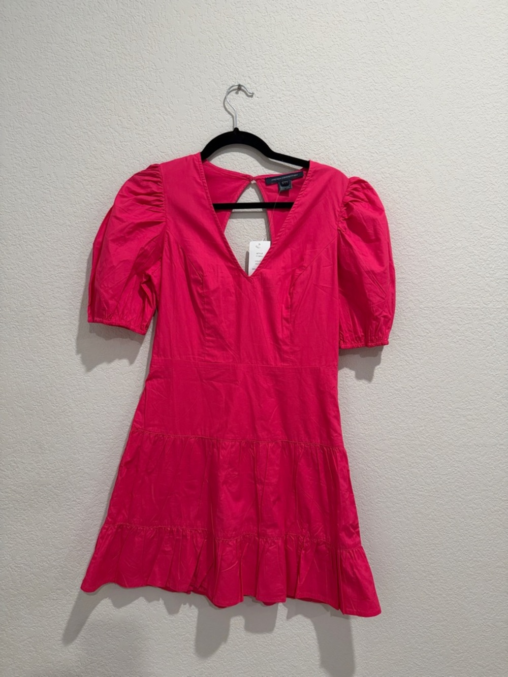French Connection Hot Pink Puff-Sleeve Mini Dress
